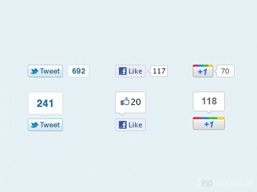 Мне нравится Twitter, Facebook и Google+ в PSD