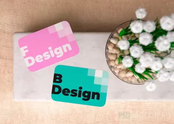 PSD мокап цветов с визитками