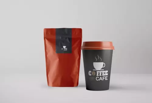 Мокап упаковки кофе и бумажного стакана