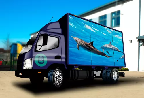 Мокап грузовичка с дельфинами на кузове