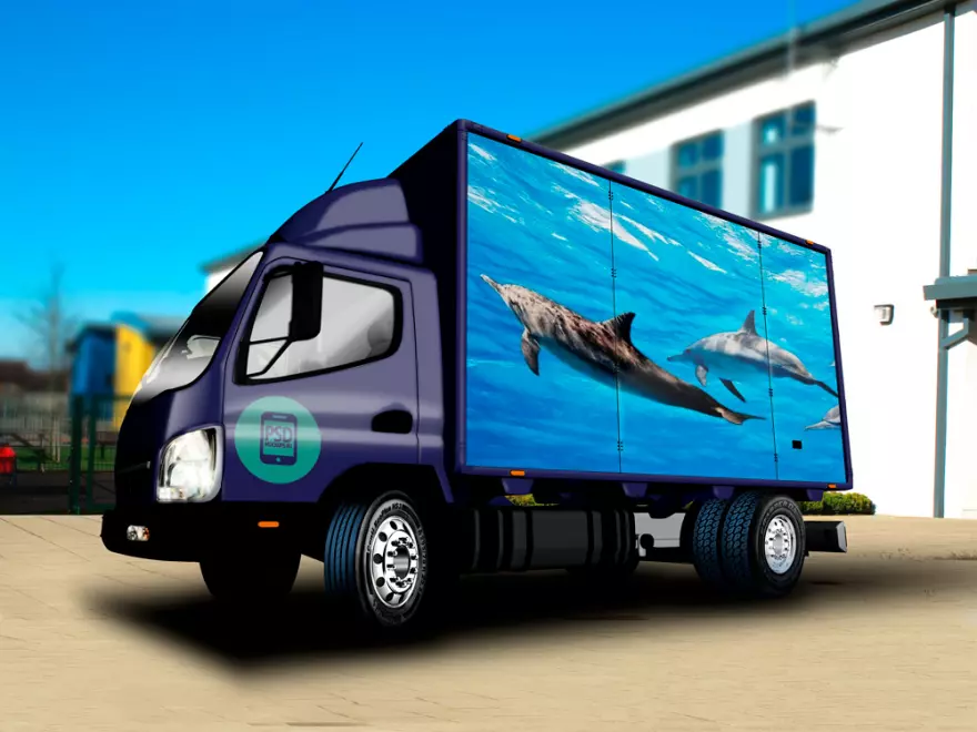 Скачать Мокап грузовичка с дельфинами на кузове