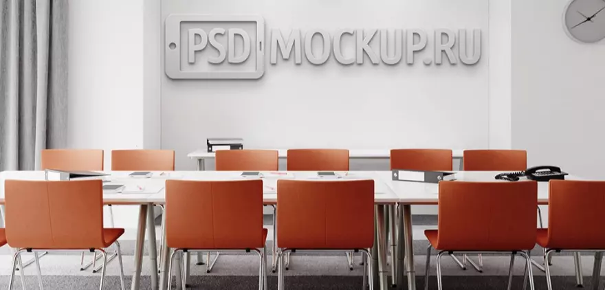 Скачать PSD мокап 3D логотипа на стене офисного кабинета