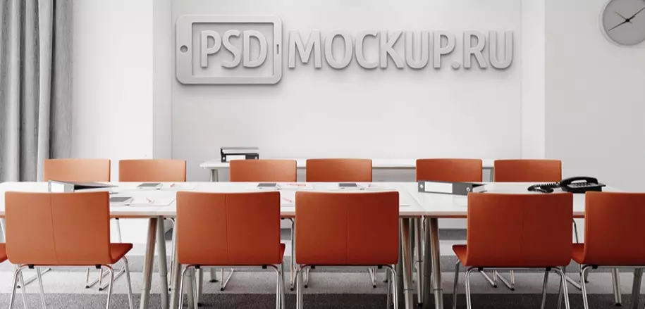 PSD мокап 3D логотипа на стене офисного кабинета