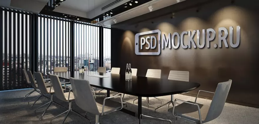Скачать PSD mockup 3D логотипа в офисе