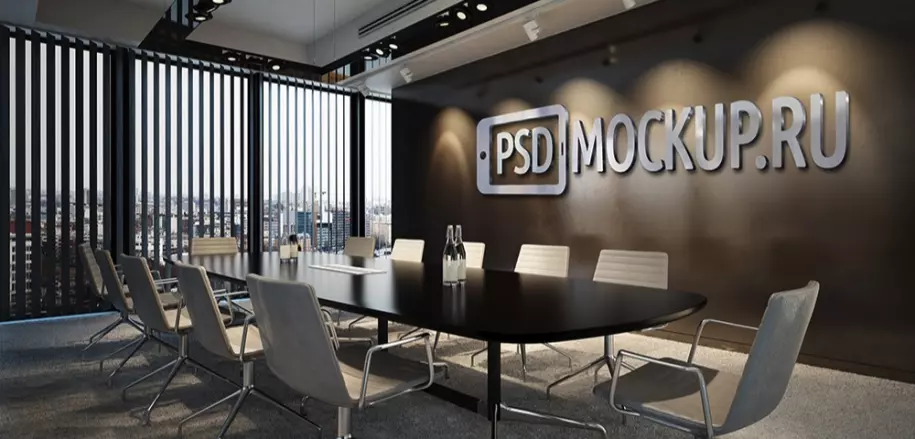 PSD mockup 3D логотипа в офисе