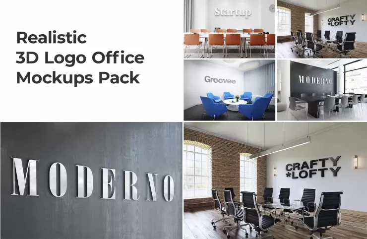 Набор мокапов 3D логотипов в офисе. Часть 1