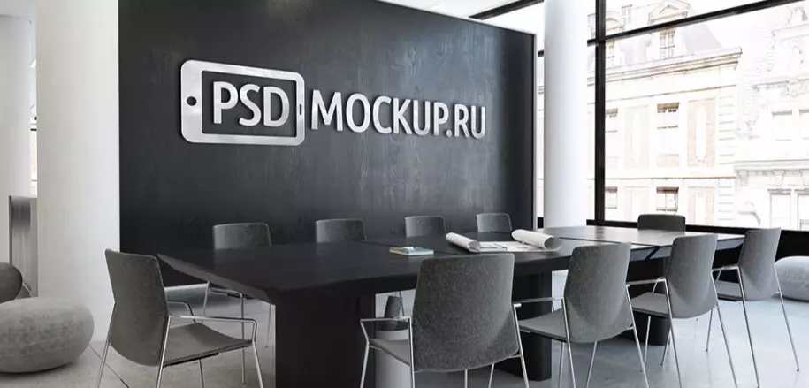 Реалистичный PSD мокап логотипа в офисе